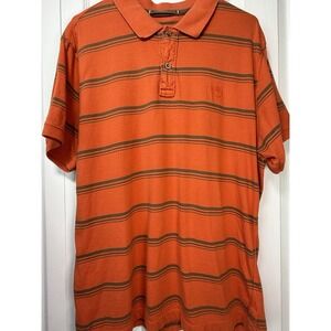 Timberland Polo Shirt Orange Brown Striped 100% Cotton Short Sleeve‎ Mens Size L